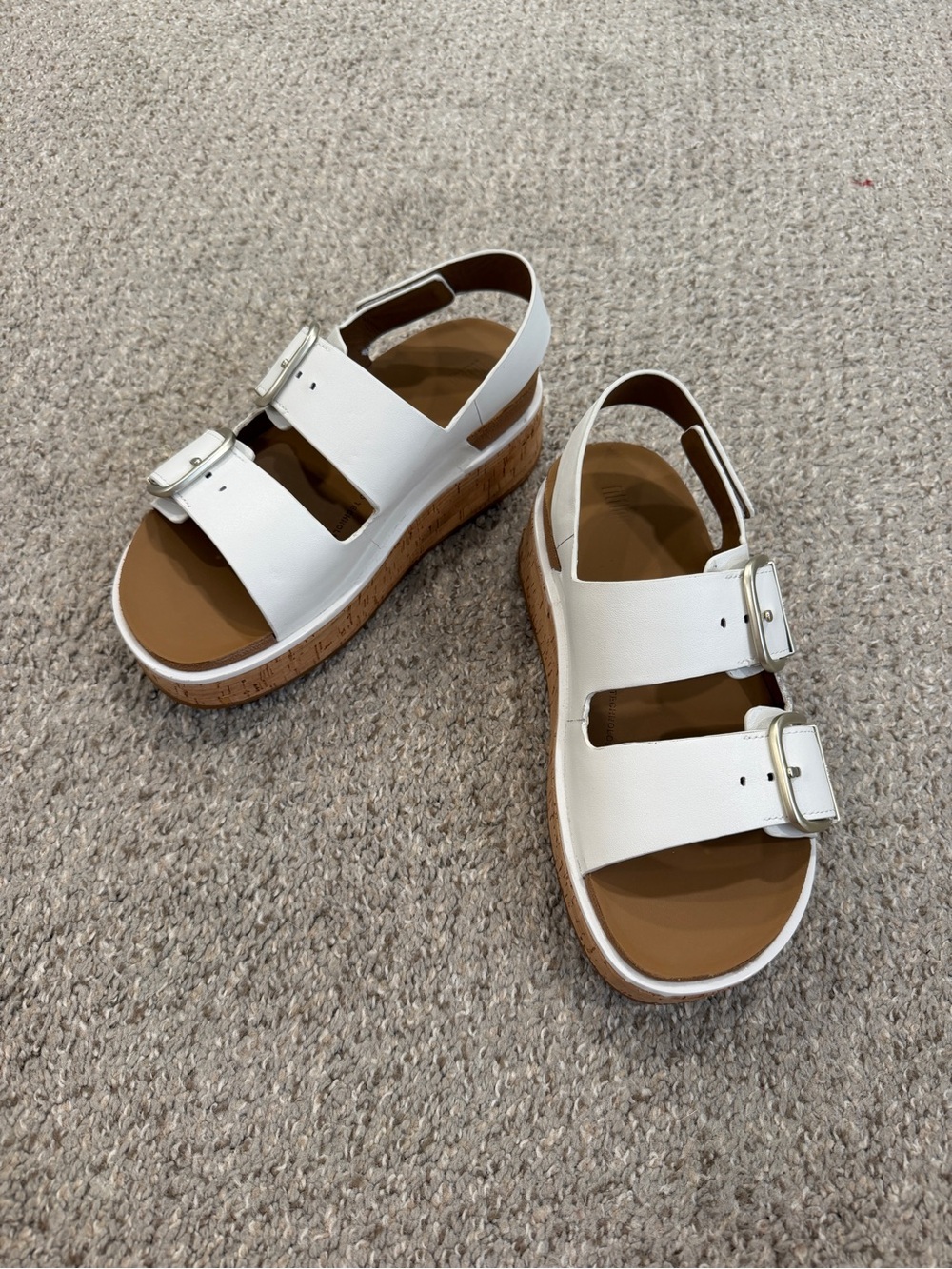 Fitflop White Cork-Platform Double Buckle Sandals